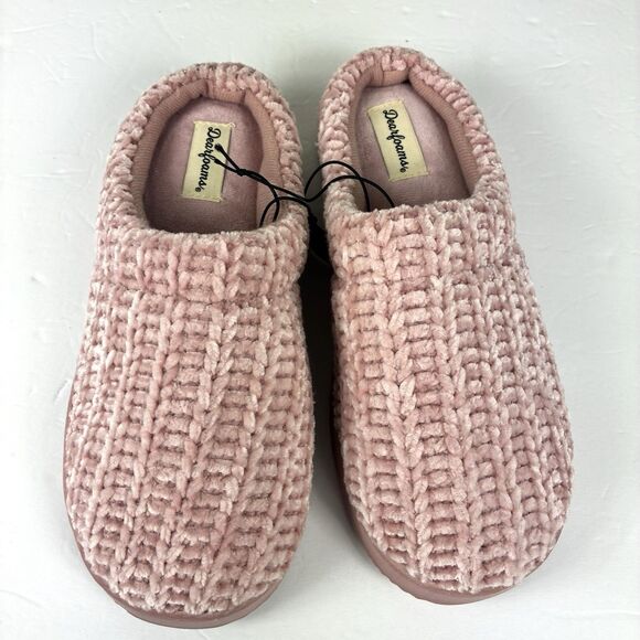 Dearfoams Women's Chenille Cable Knit Cozy Clog Slippers Medium 7-8 Pink NWT - Picture 2 of 8